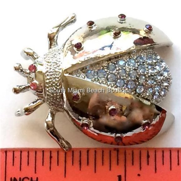 Vtg Ladybug Pin Brooch Silver Plated Pink Purple Crystal Insect Jewelry Lady Bug - Picture 9 of 10